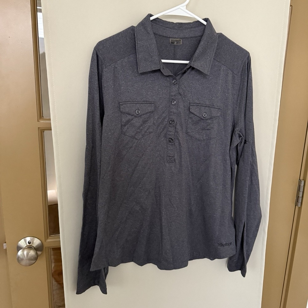 Marmot Womens‎ XL Charcoal Grey Half Button Up Henley Long Sleeve Shirt